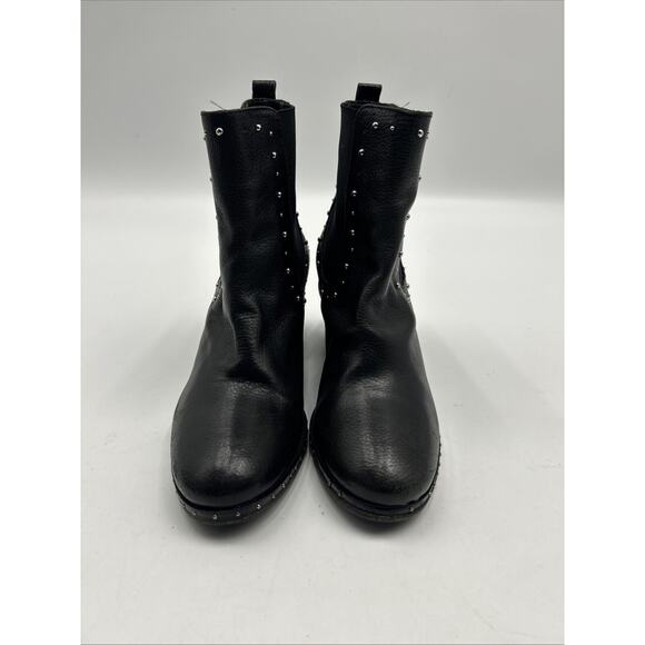 Napoleoni Made In Italy Black Leather Chunk Heel Stud Chelsea Boots Women’s 38 - Picture 2 of 8